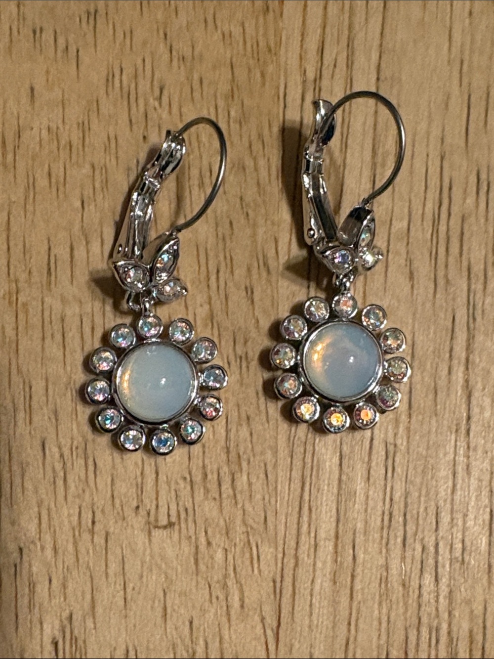 Silver-tone Opalite Flower Drop Earrings